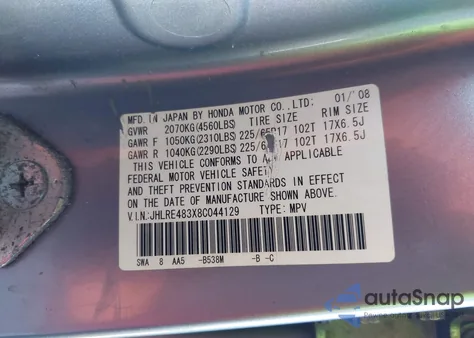 2008 Honda Cr-V Lx from USA, damaged, VIN JHLRE483X8C044129